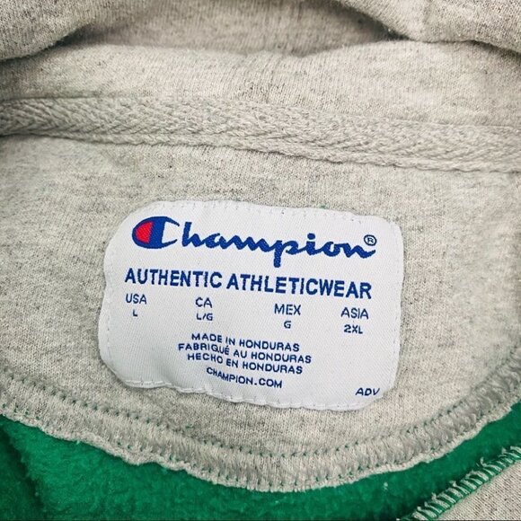 Vintage 90s Champion Spell Out Sweater Hooded Sz L Green Sweatshirt Big Logo Y2K - Picture 11 of 12